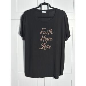 9th & Madison Black “Faith Hope Love” Graphic Tee Metallic Script Women’s XL